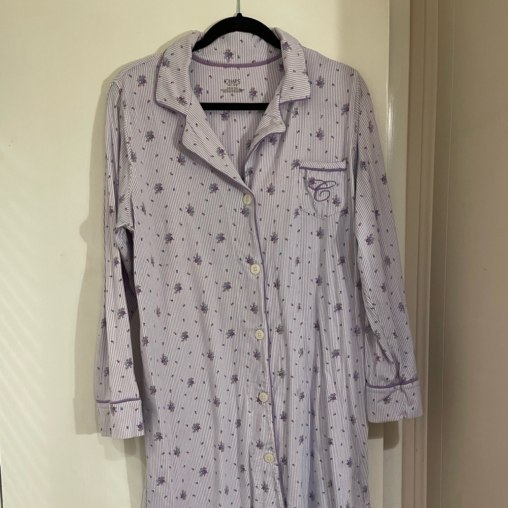 Ralph Lauren Chaps Lavender Striped Floral violet flowers.  Nightshirt. XL